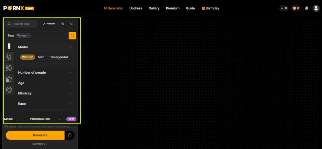 PornX AI User Interface
