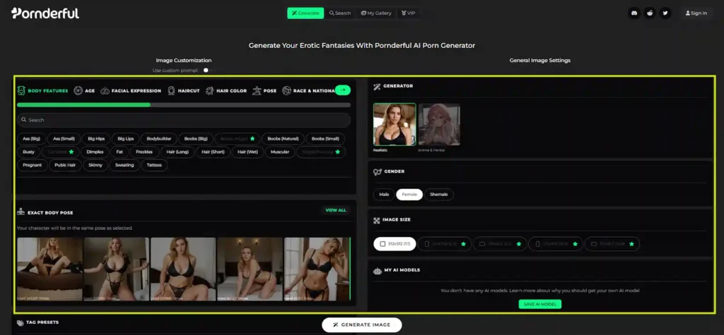 Pornderful AI User Interface